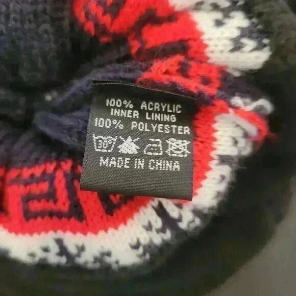 Torkia Men's Navy/Red Acrylic Knit New York Chullo Beanie w Pom-Pom NEW - Picture 4 of 6